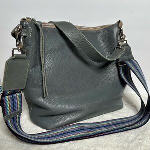 Consuela Keanu Wedge Hobo Pebbled Leather Crossbody Shoulder Bag Purse Gray